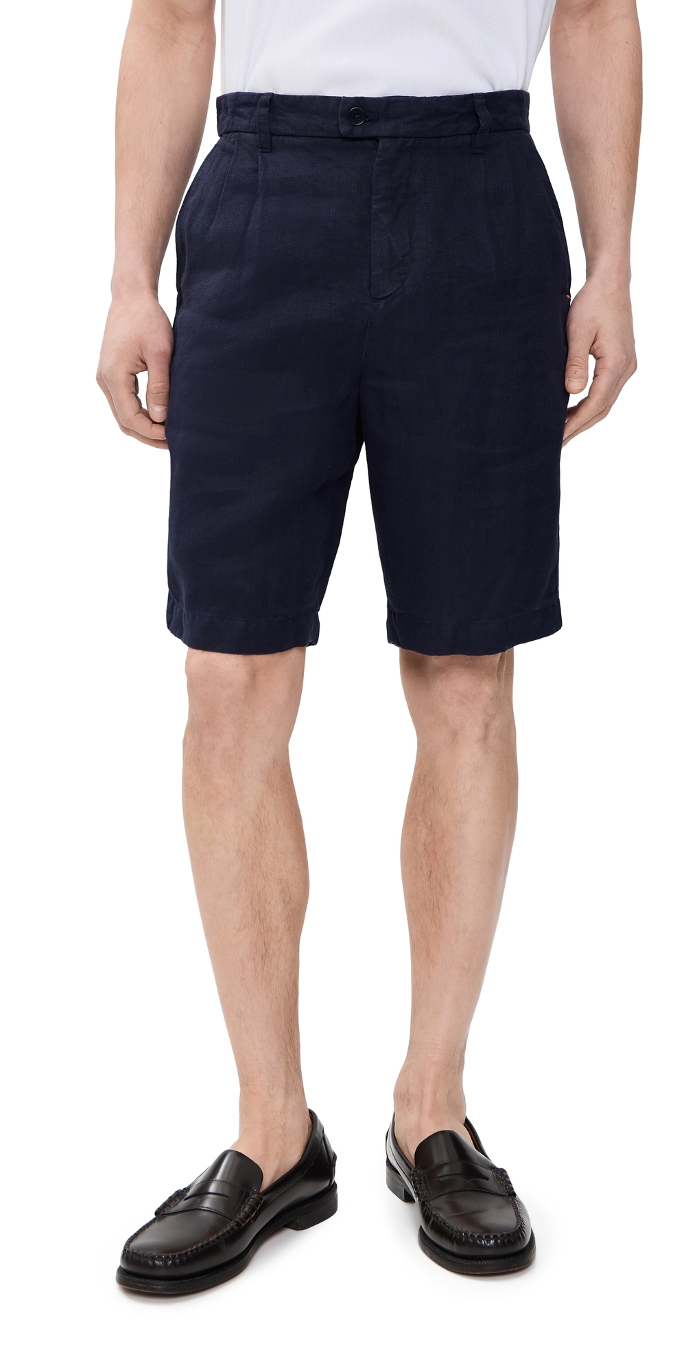 Linen Double Pleated Shorts Navy