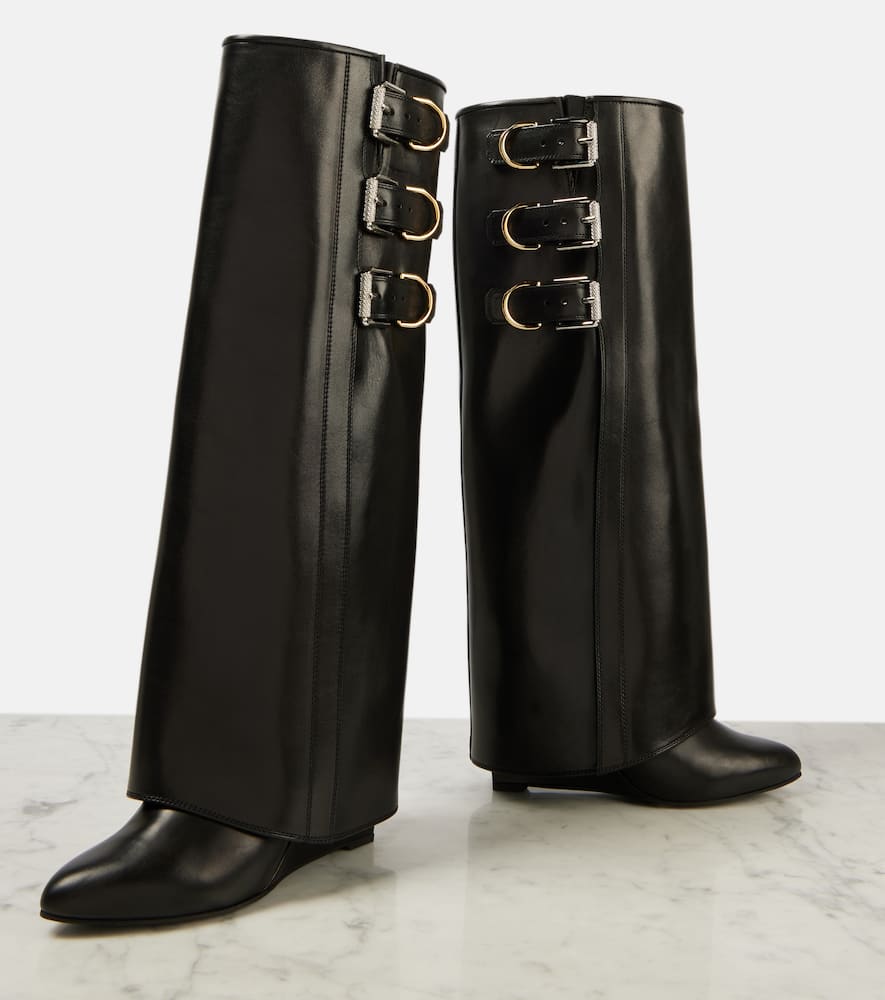 Embellished leather knee-high boots