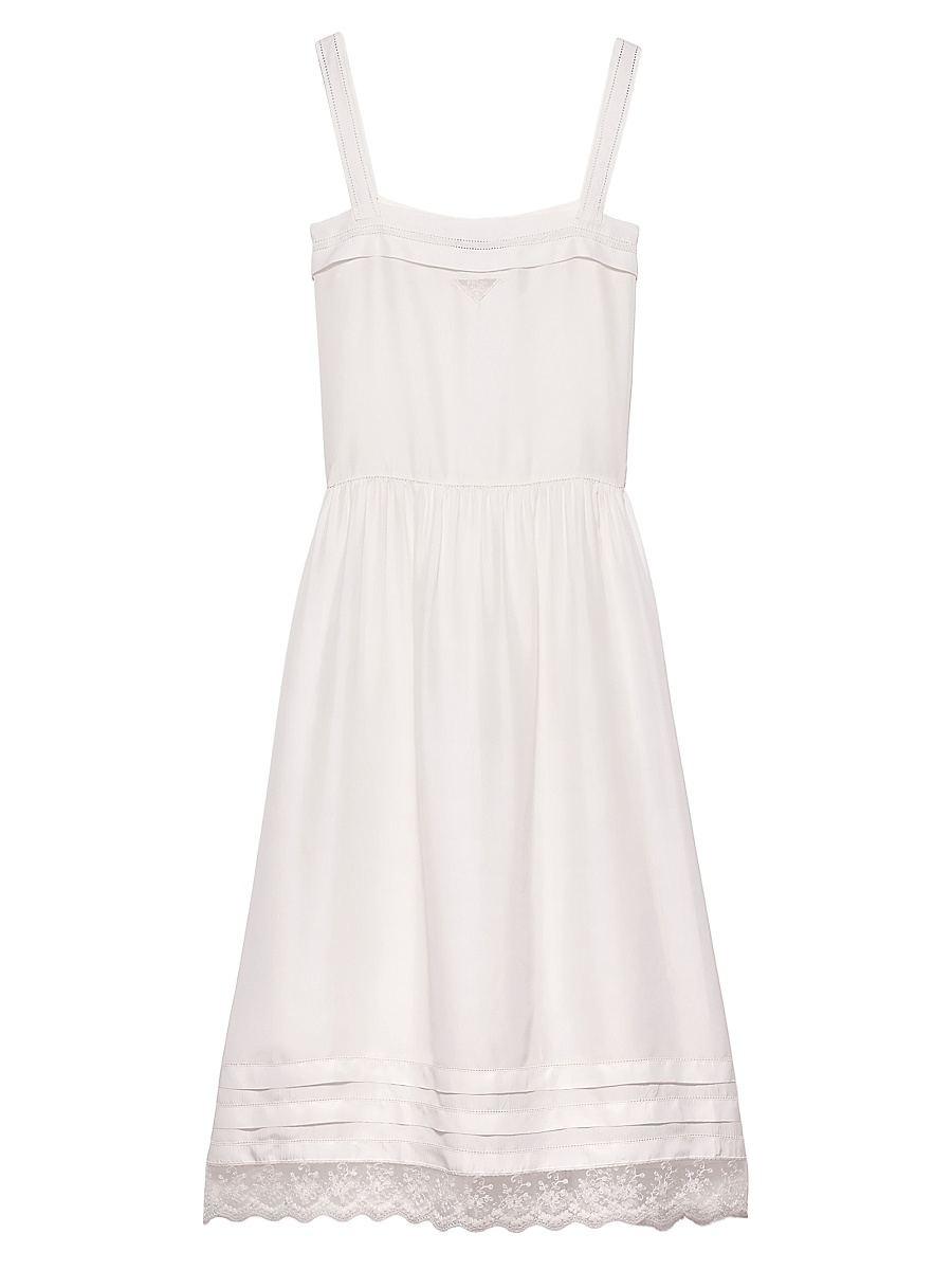 Women's Embroidered Old Washed Silk Dress - Beige