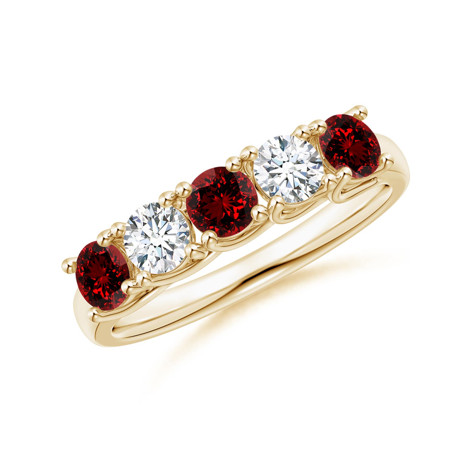 Angara 0.84 Carat Lab-Grown Half Eternity Five Stone Ruby and Lab Diamond Wedding Ring in 14K Yellow Gold