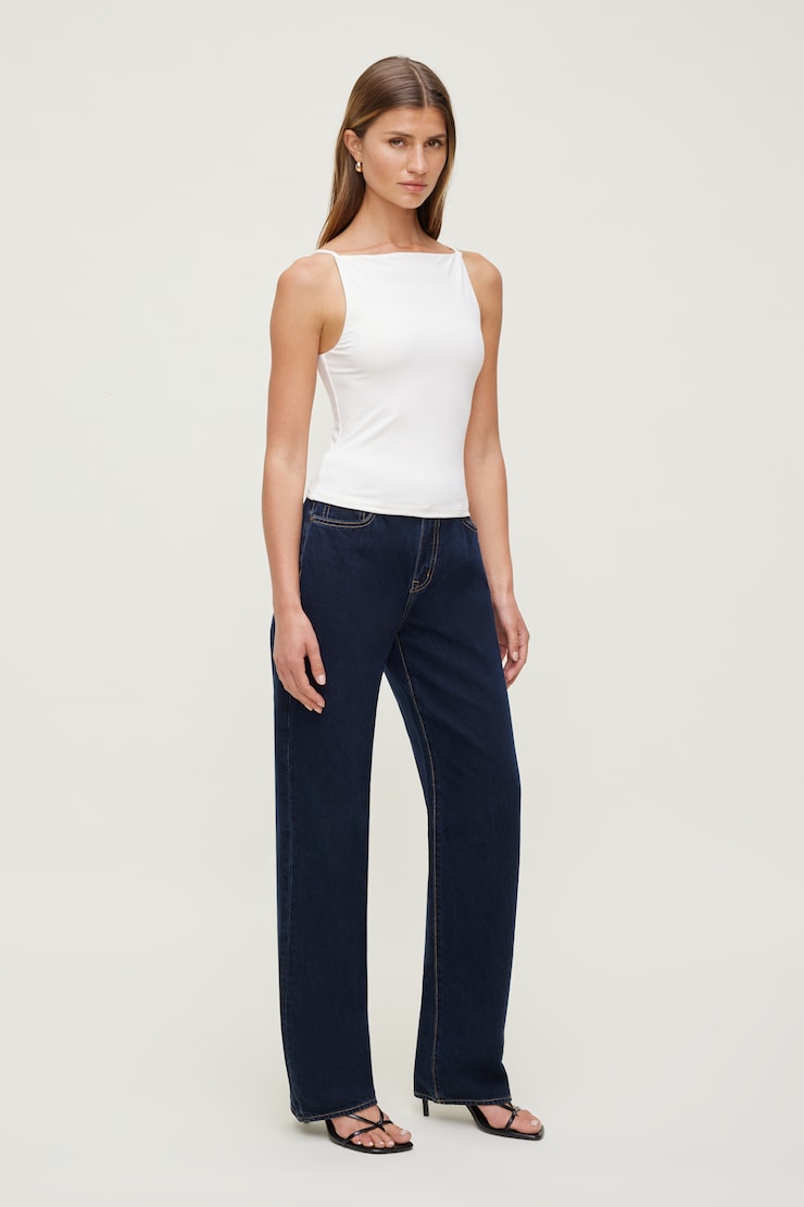 Mika Mid Rise Relaxed Straight Leg Jeans - Blue - Women Clothing