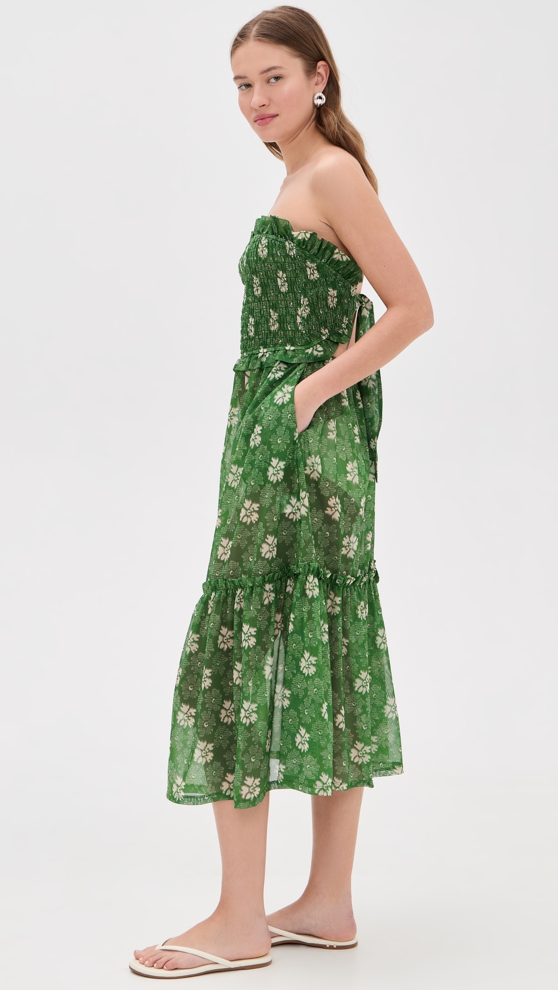 Gloria Print Smocked Dress Green
