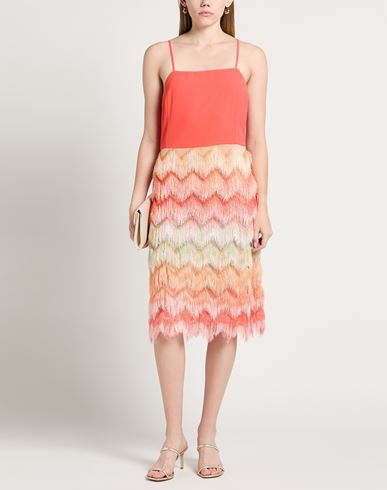 Woman Midi dress Coral Size 6 Polyester