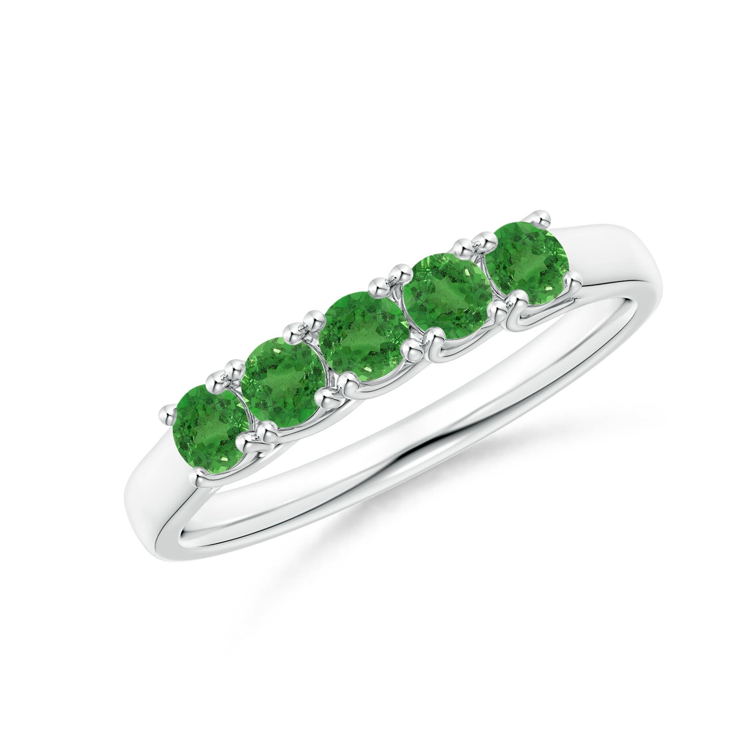 Angara 0.5 Carat Half Eternity Five Stone Tsavorite Wedding Ring in Silver