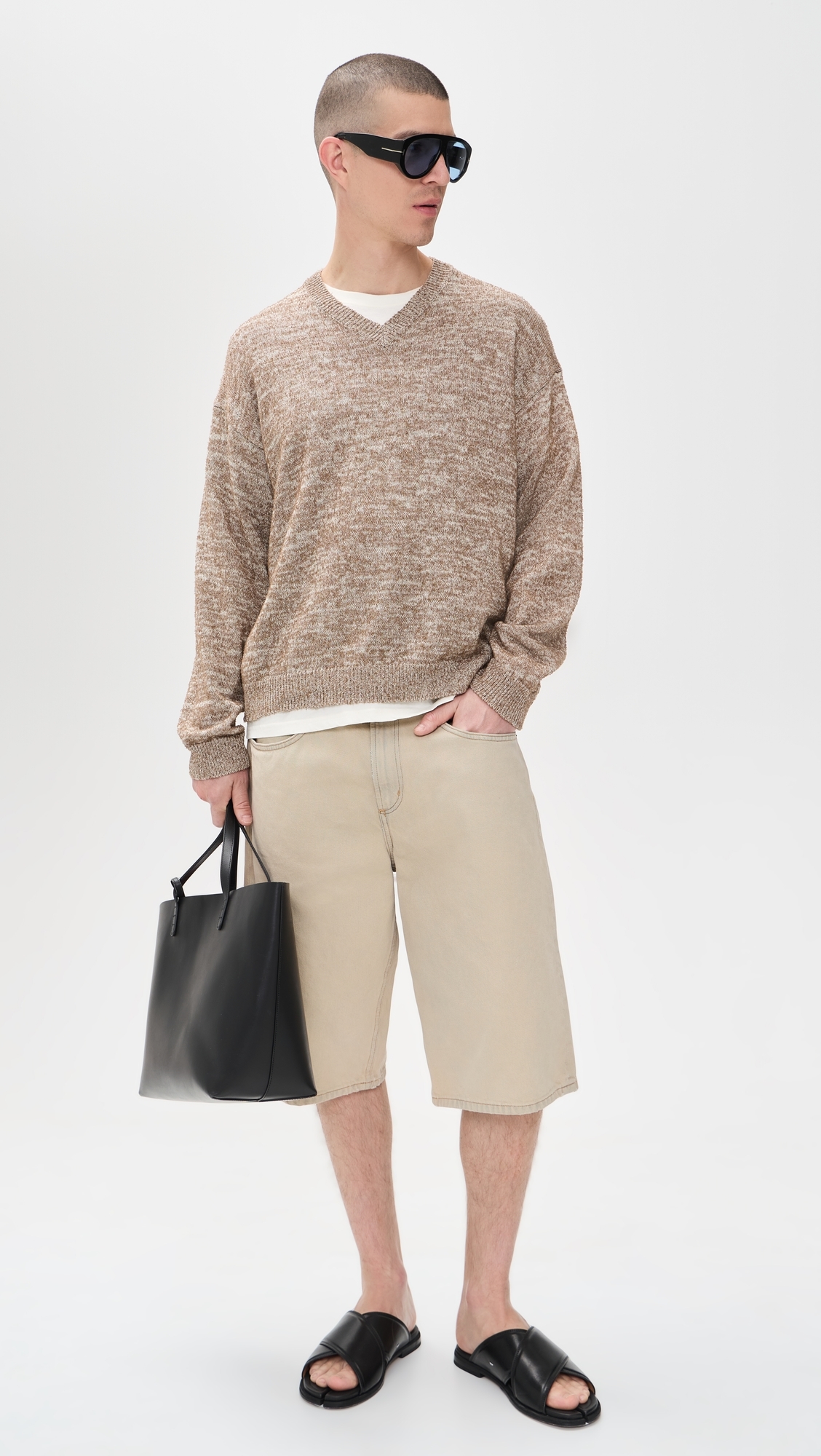 Light Boucle V Neck Sweater Light Brown/Beige