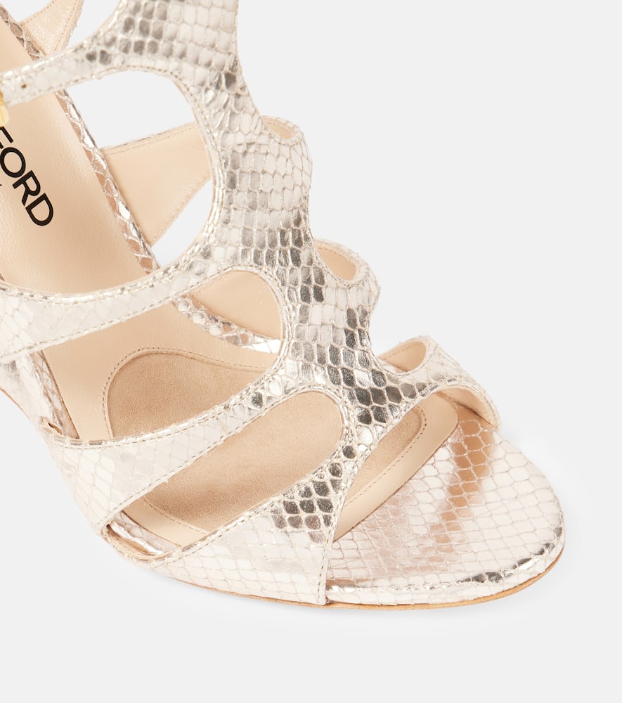 Cage snake-effect leather sandals