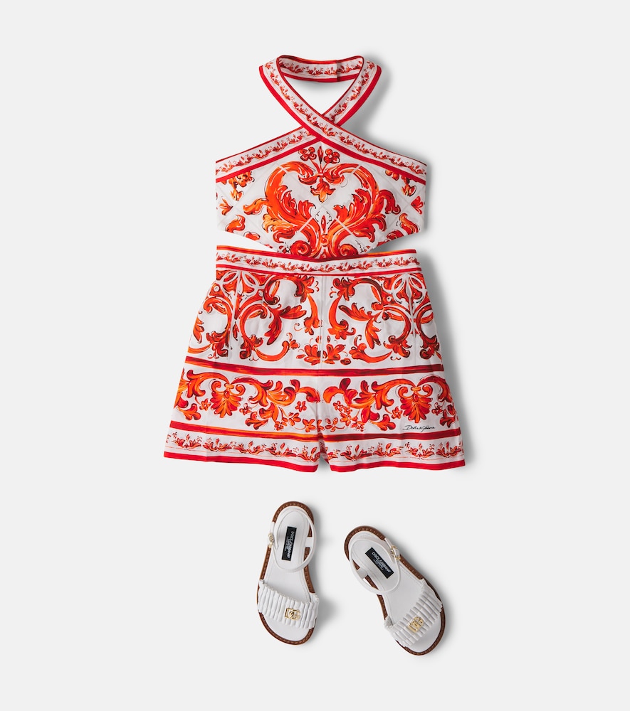 Printed halterneck cotton poplin playsuit