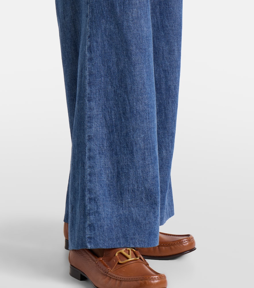 Cotton chambray wide-leg pants