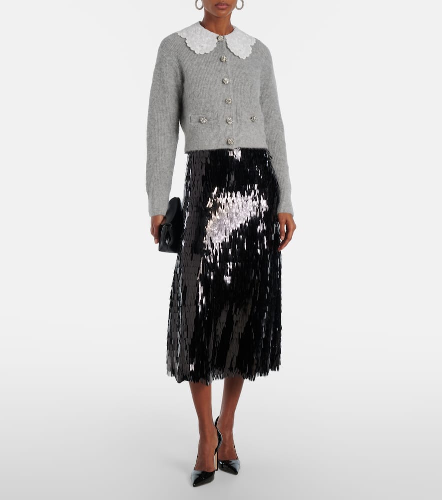 Embellished lace-trimmed cardigan