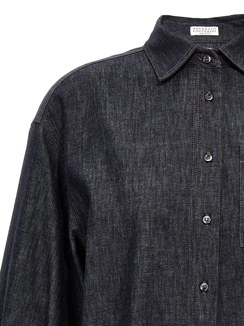 Point-collar denim shirt - Blue
