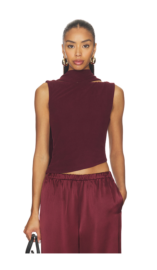 MADISON THE LABEL Netta Scarf Top in Wine. L. Also in