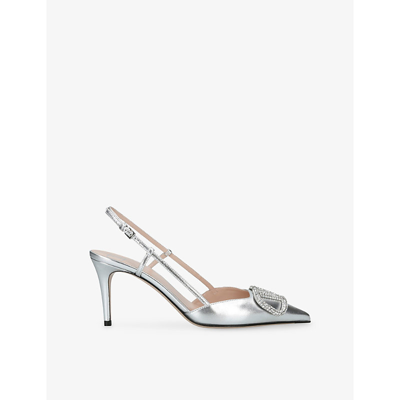 Womens Silver Vlogo Signature 80 Slingback Leather Heels Eur 5 Uk Women
