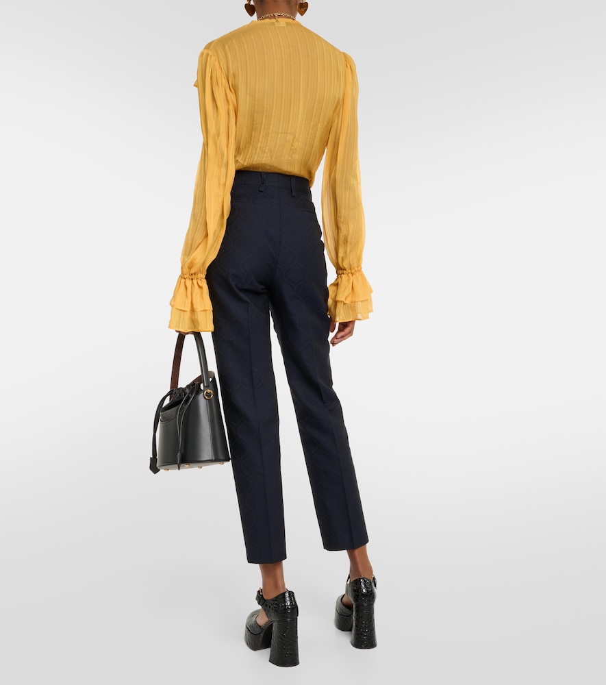 Printed cotton-blend jacquard slim pants