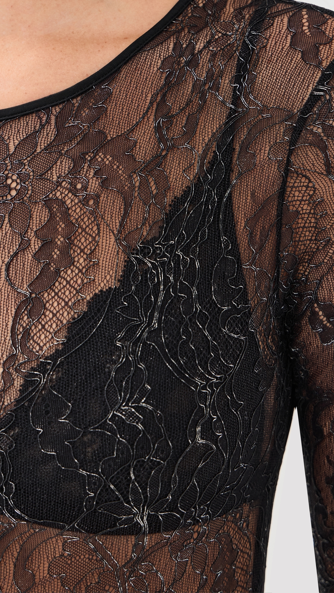 WARDROBE. NYC Lace Thong Bodysuit Black / Silver