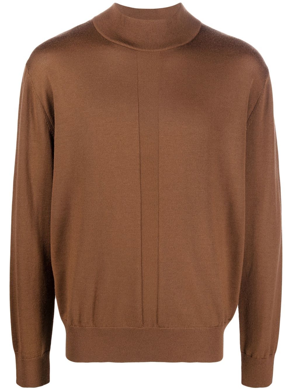 Fine-knit mock neck jumper - Brown