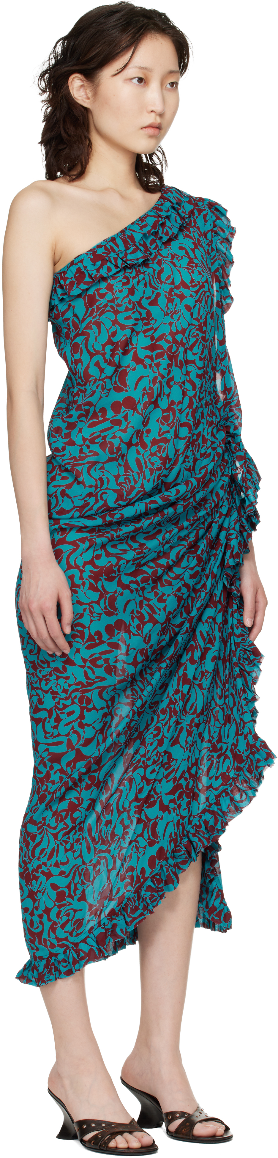 Blue & Burgundy Graphic Midi Dress