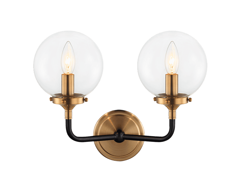 Aged Gold Brass Two Light Wall Sconce from the Particles Collection