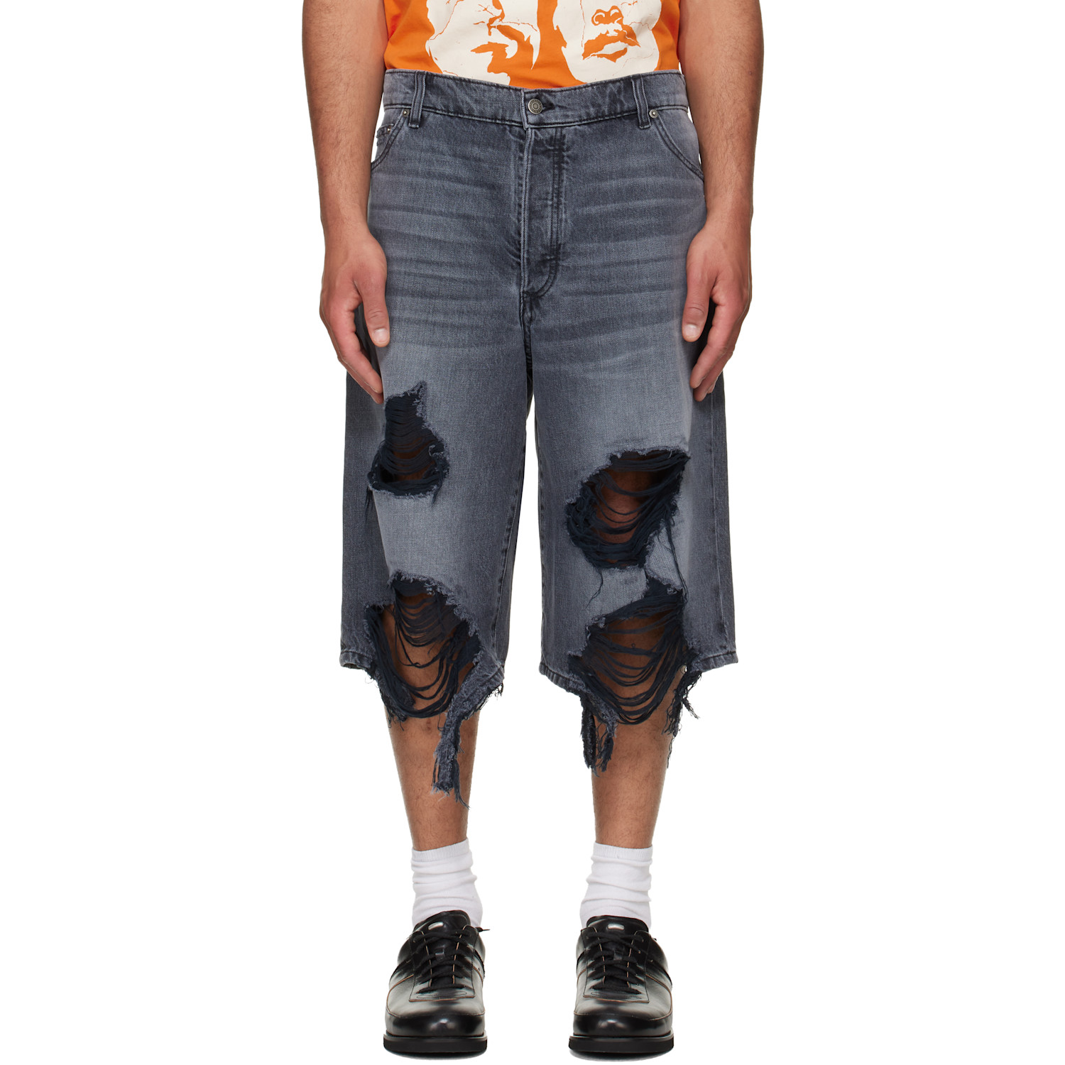 Black Zander Rigid Denim Baggy Shorts