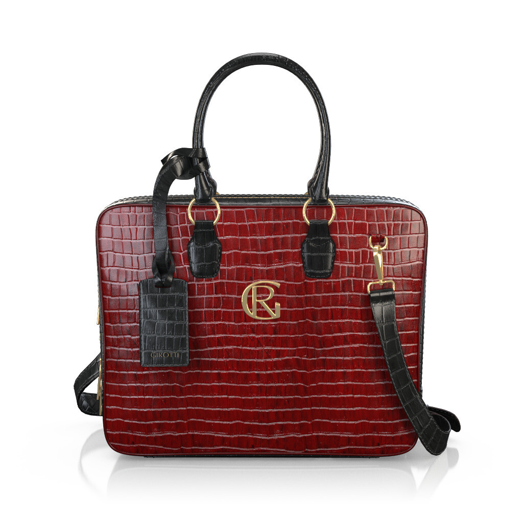 Custom Women's Laptop Bag - Burgundy Red Stamped leather - GIROTTI