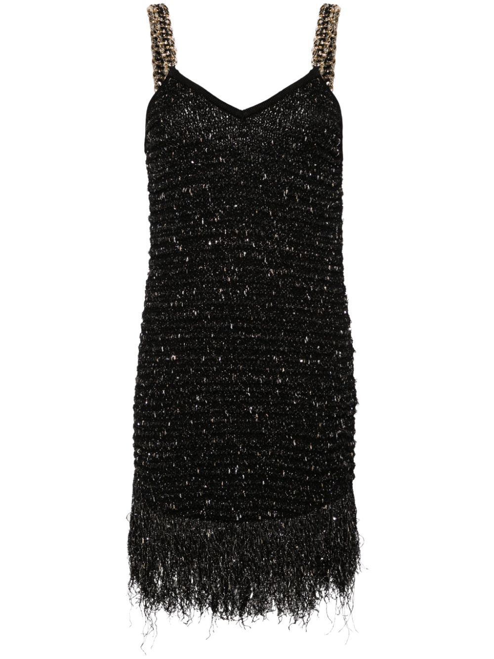 Fringed tweed minidress - Black