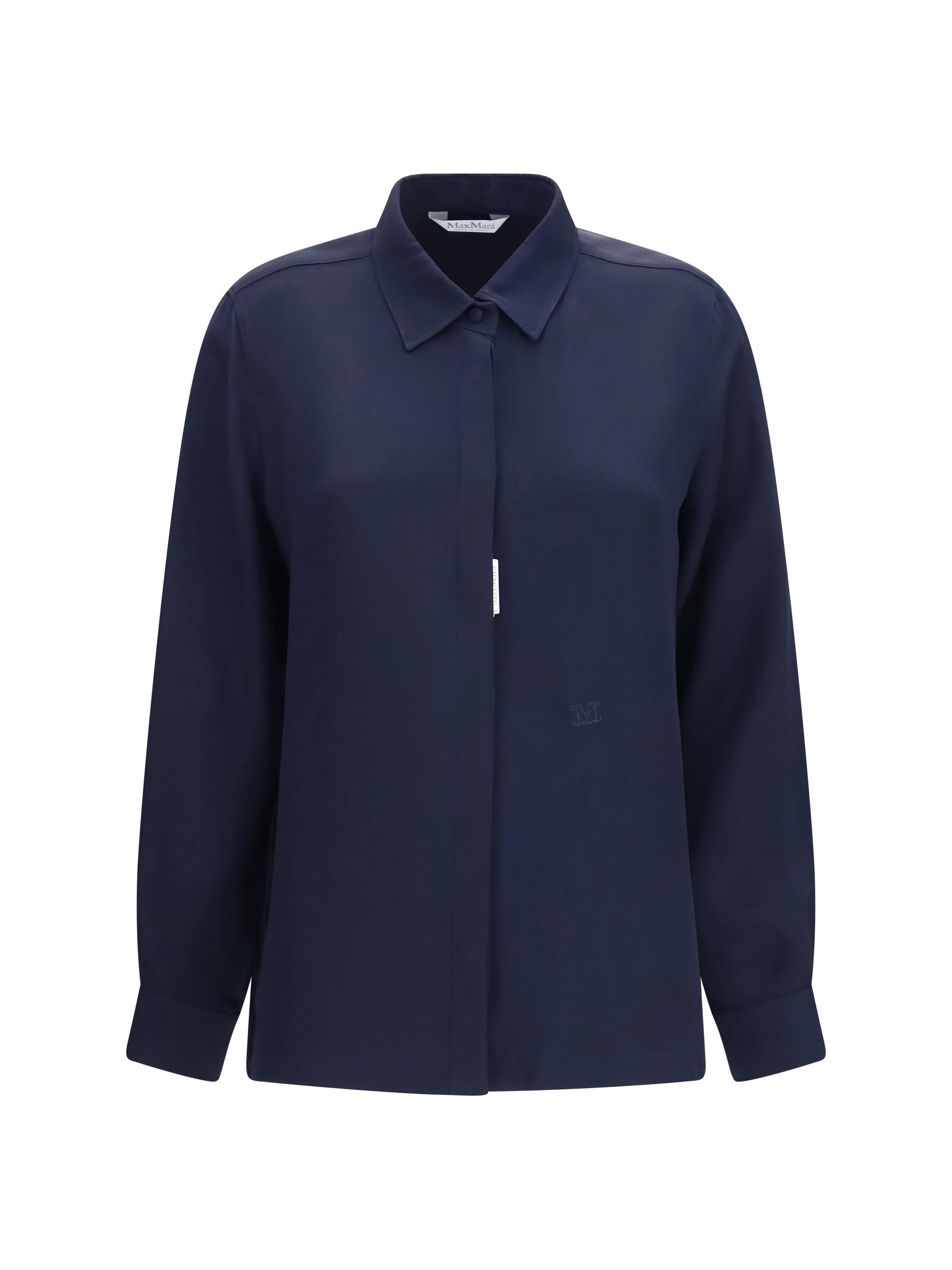 Crepe De Chine Silk Shirt — Navy