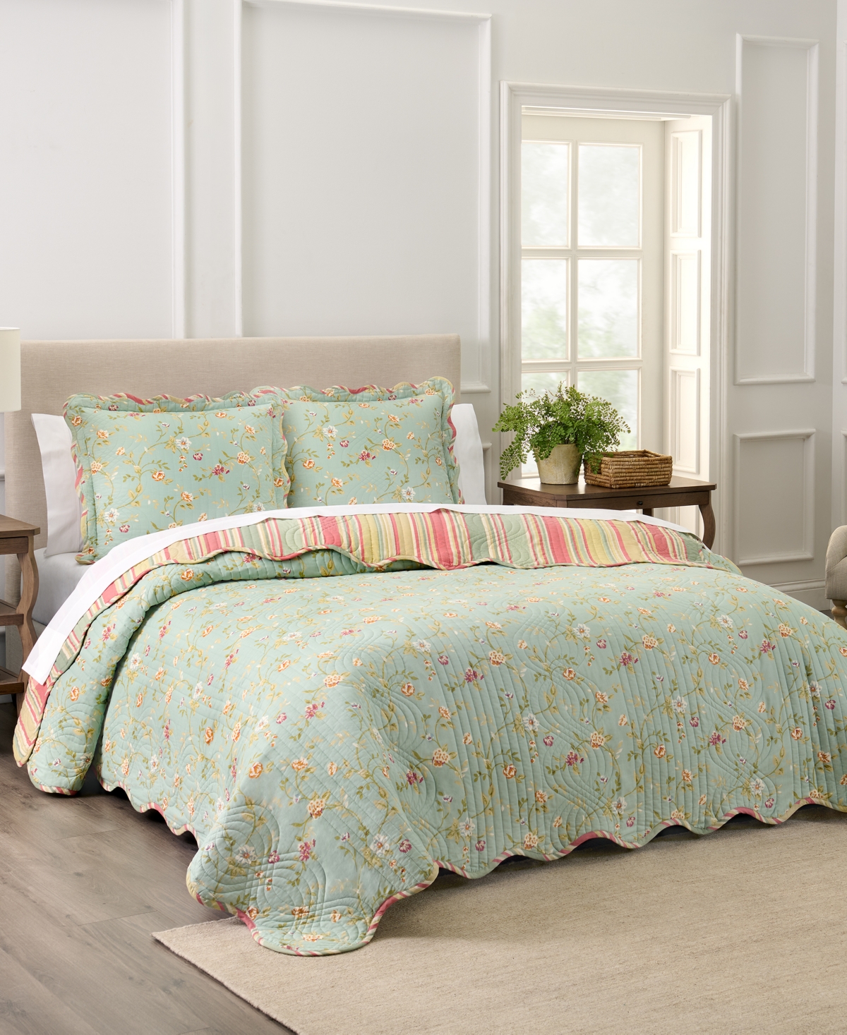 Garden Glitz Cotton 3-Pc. Quilt Set, Queen - Vapor