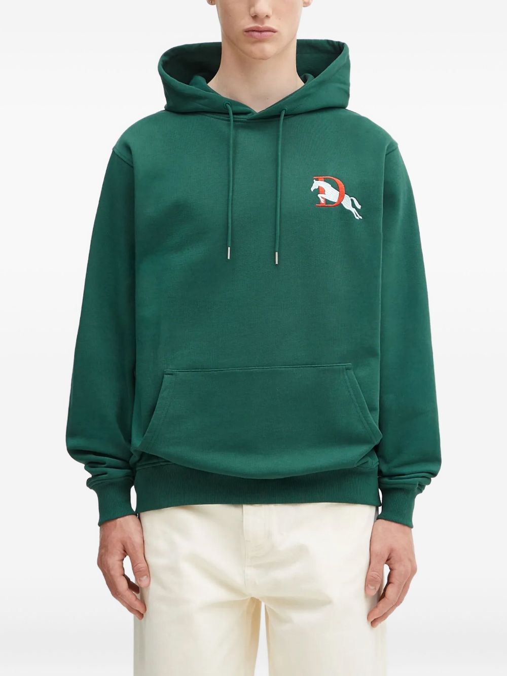 Horse-embroidered hoodie - Green