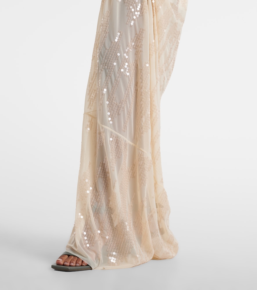 Lilies gathered sequined tulle gown