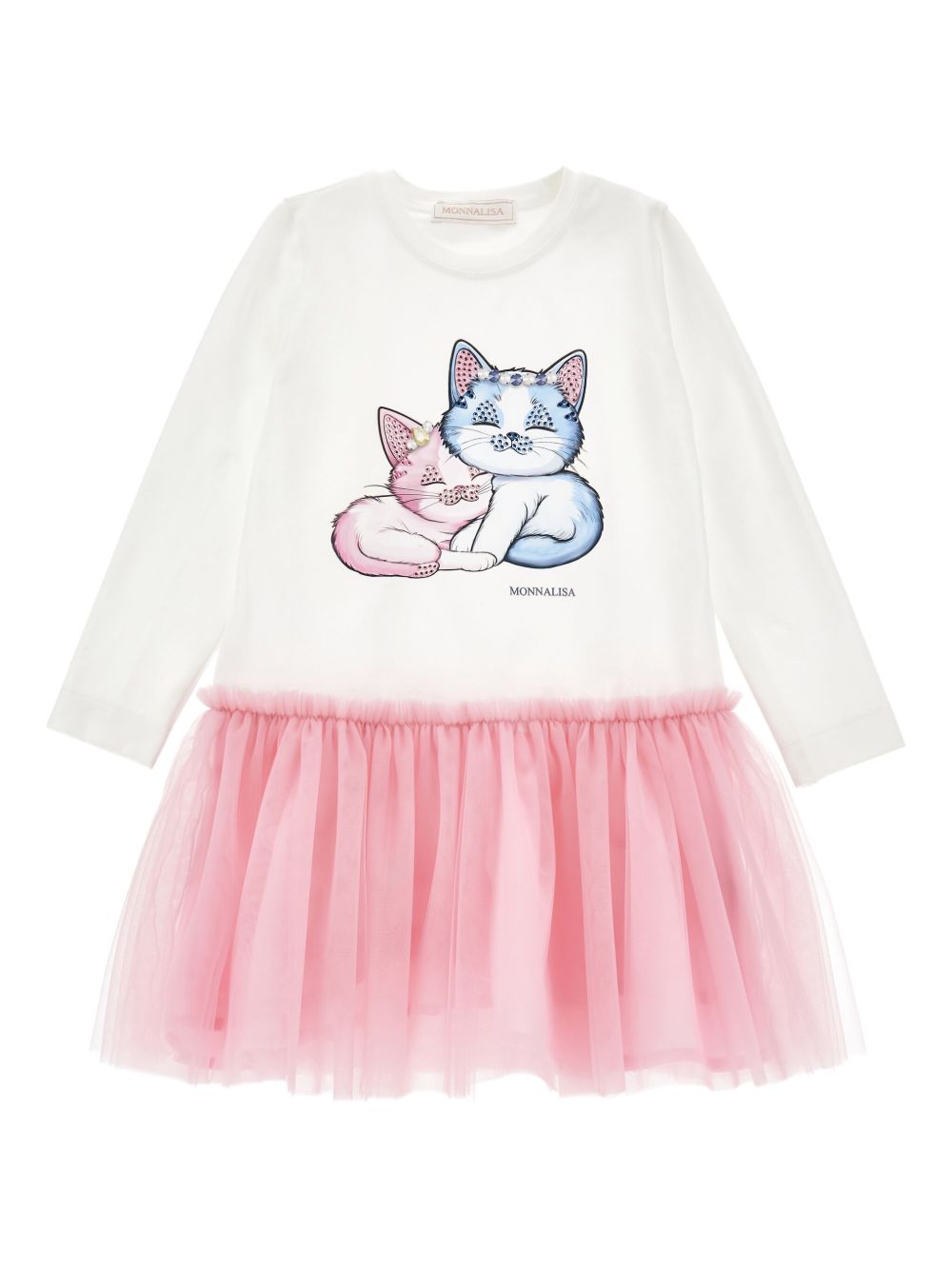 Cat-illustration tulle dress - White