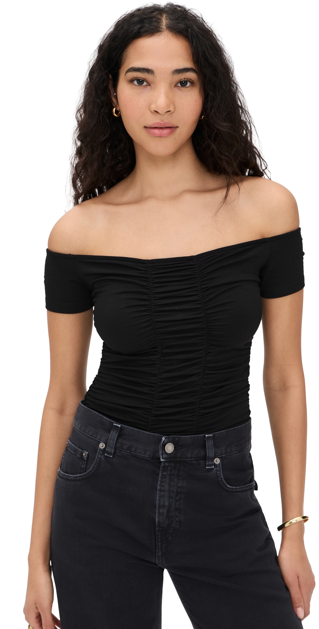 Baliegh Off Shoulder Ruched Bodysuit Black