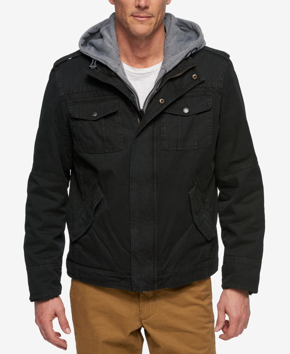 Men's Sherpa Lined Two Pocket Hooded Trucker Jacket - Black