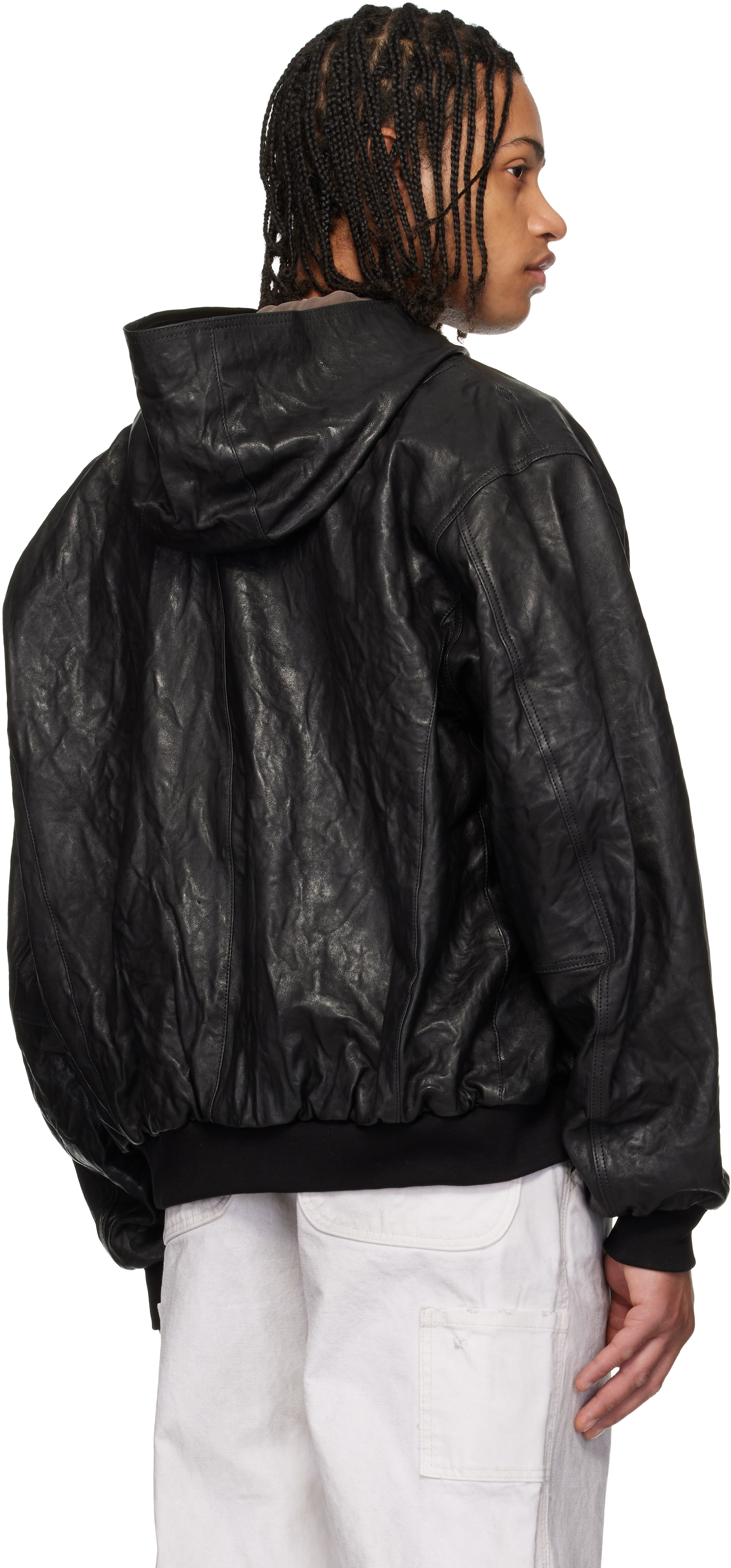 Black Leather Hooded Jacket