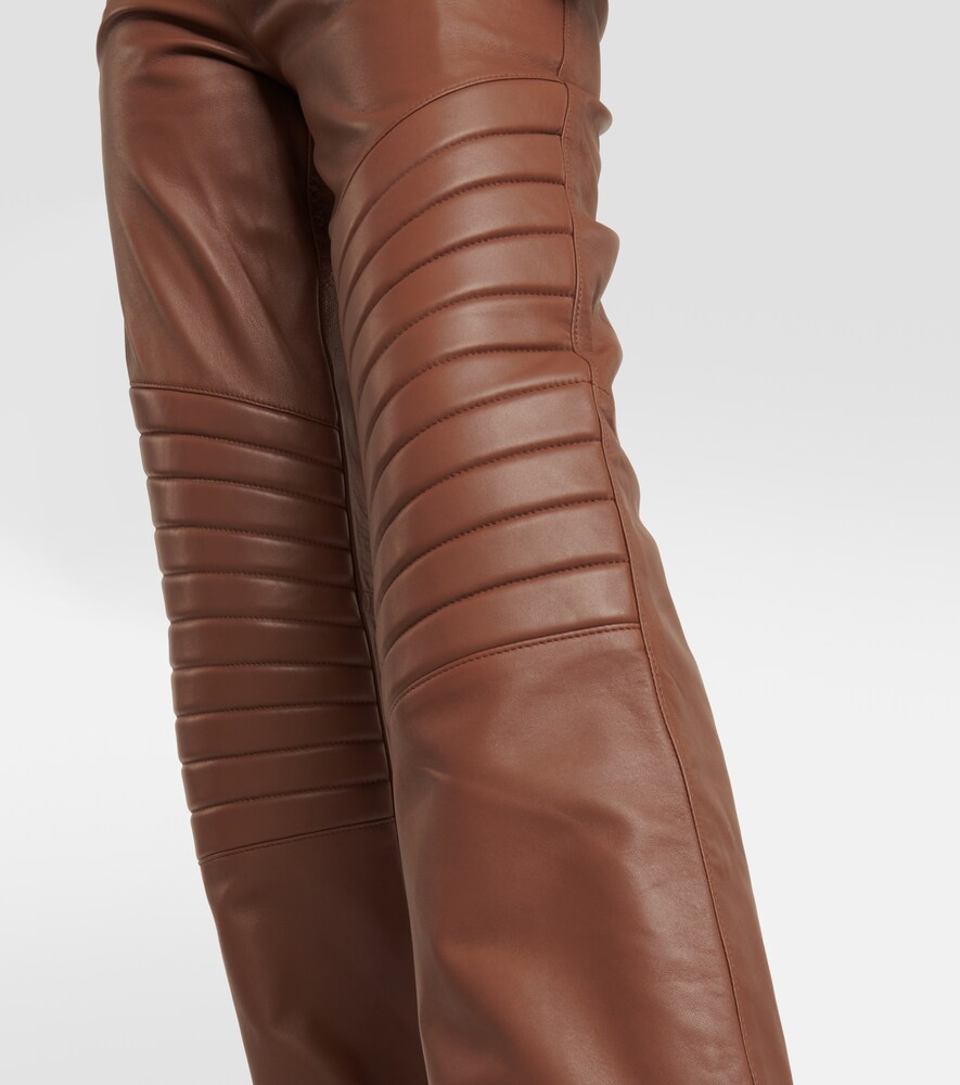High-rise straight leather pants