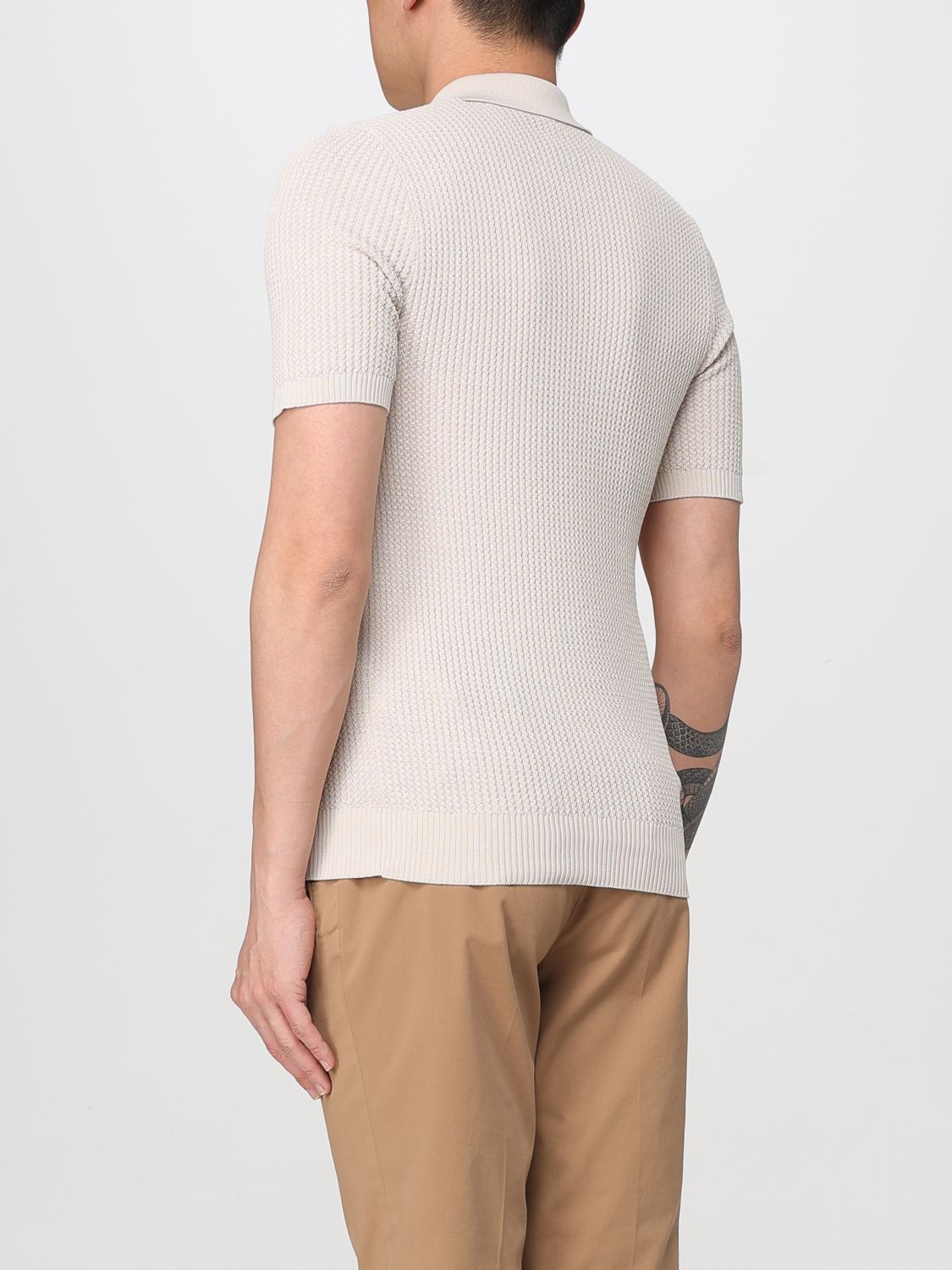 Ribbed-knit polo shirt - Blue