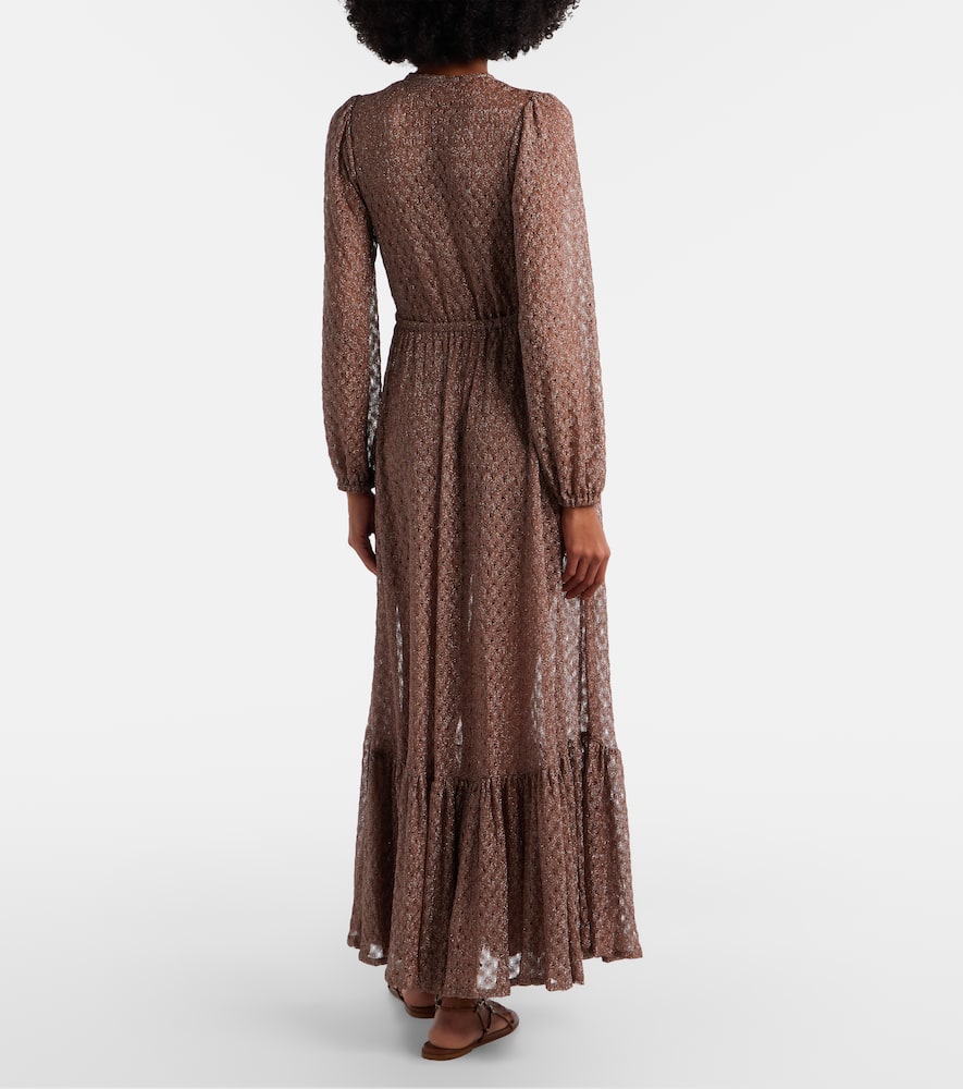 Open-knit lamé maxi dress