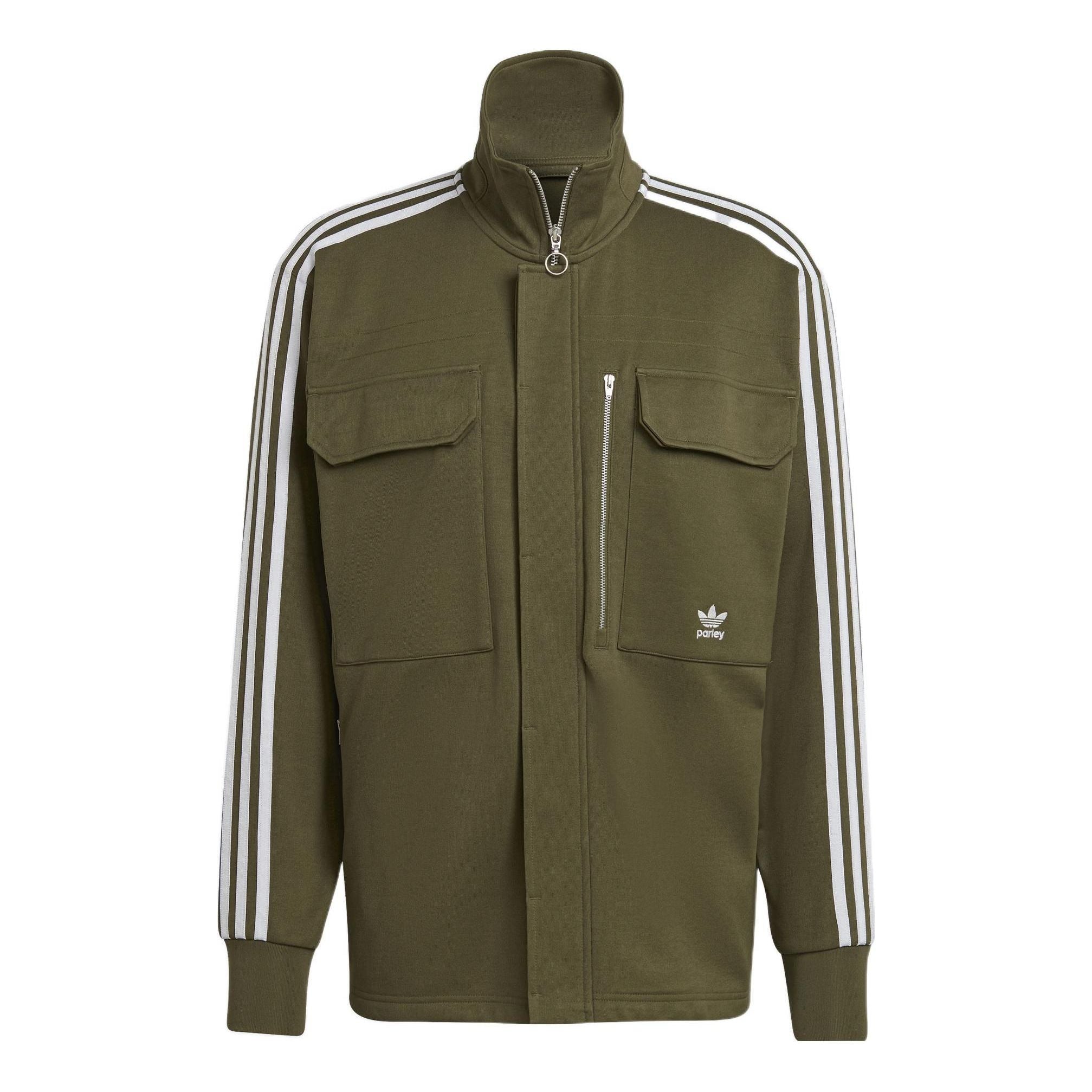 Men's originals x Work Parley Crossover Casual Breathable Stripe Long Sleeves Olive Shirt