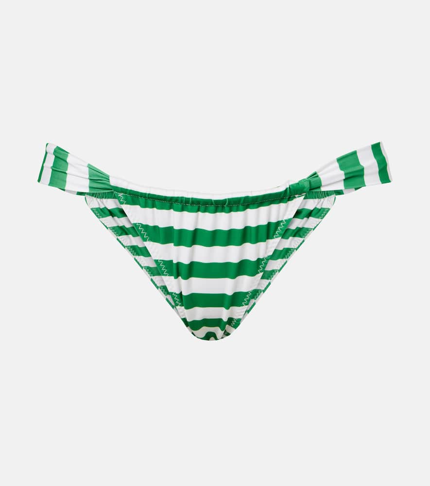 Ruched striped bikini bottoms