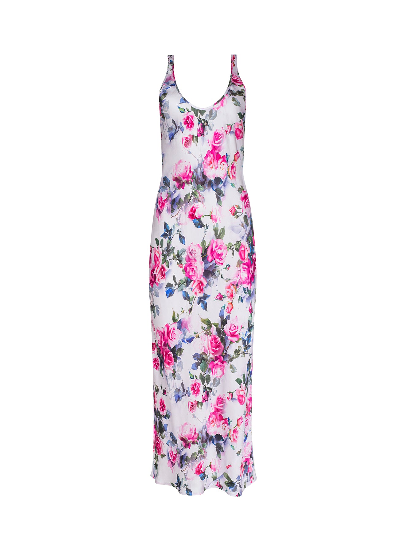Akiya Satin Maxi Dress In Pink Multi Water Rose