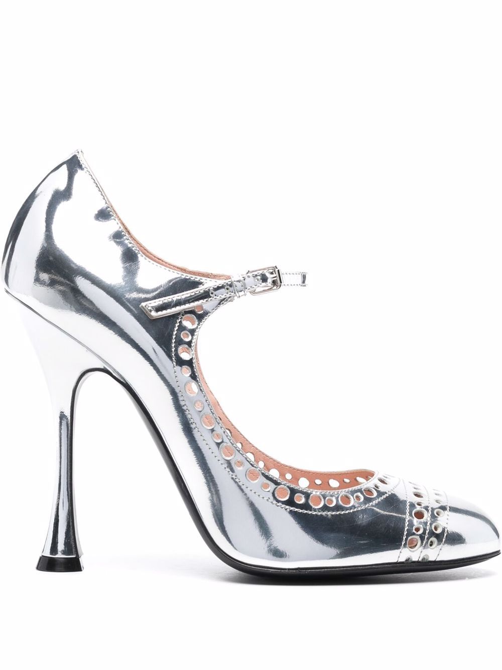 Punched hole heeled pumps - Silver