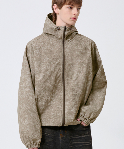 Pigment Dyed Hooded Zip-Up Windbreaker_Brown