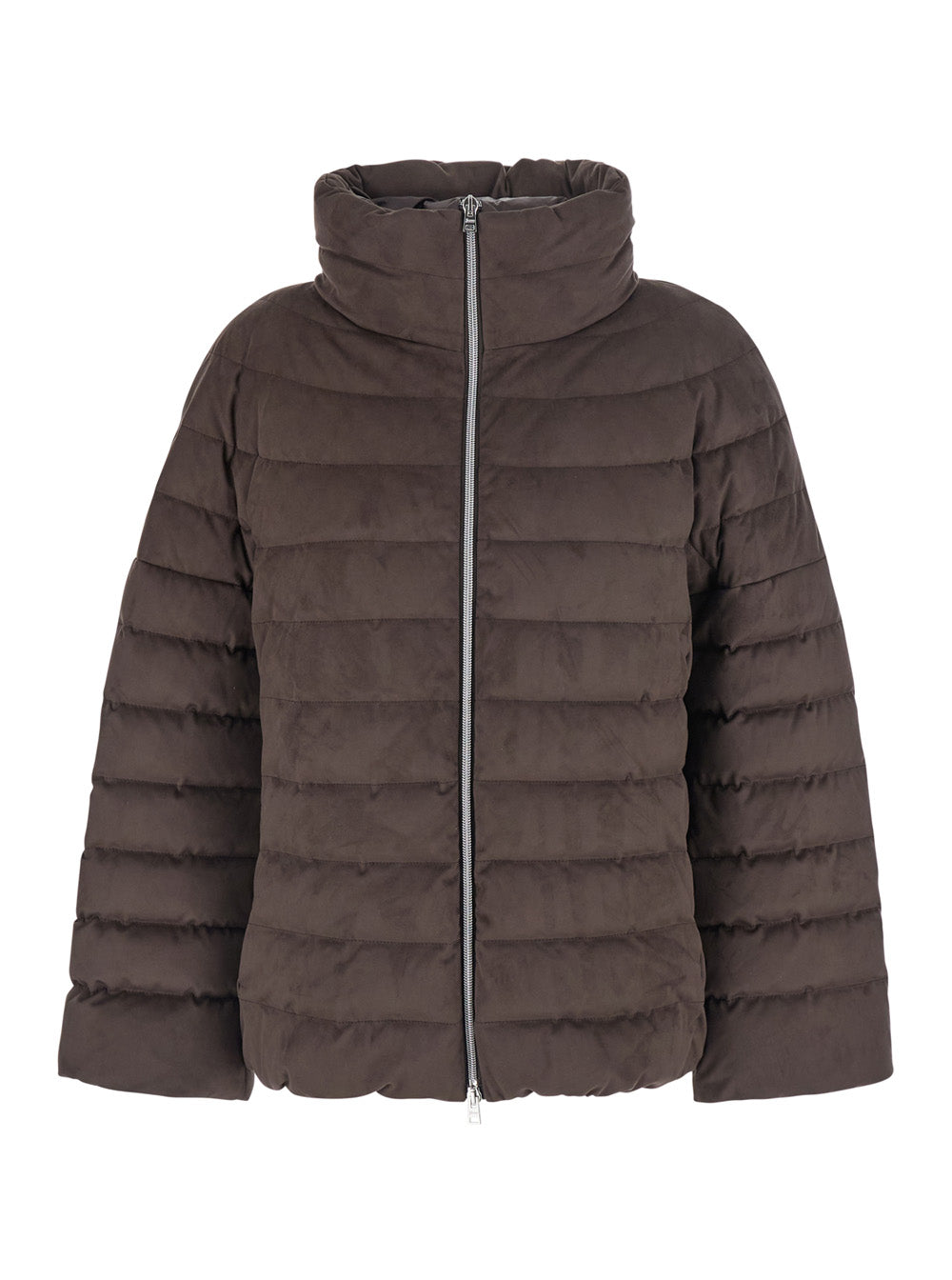 High-Collar Down Puffer Down Jacket — Brown