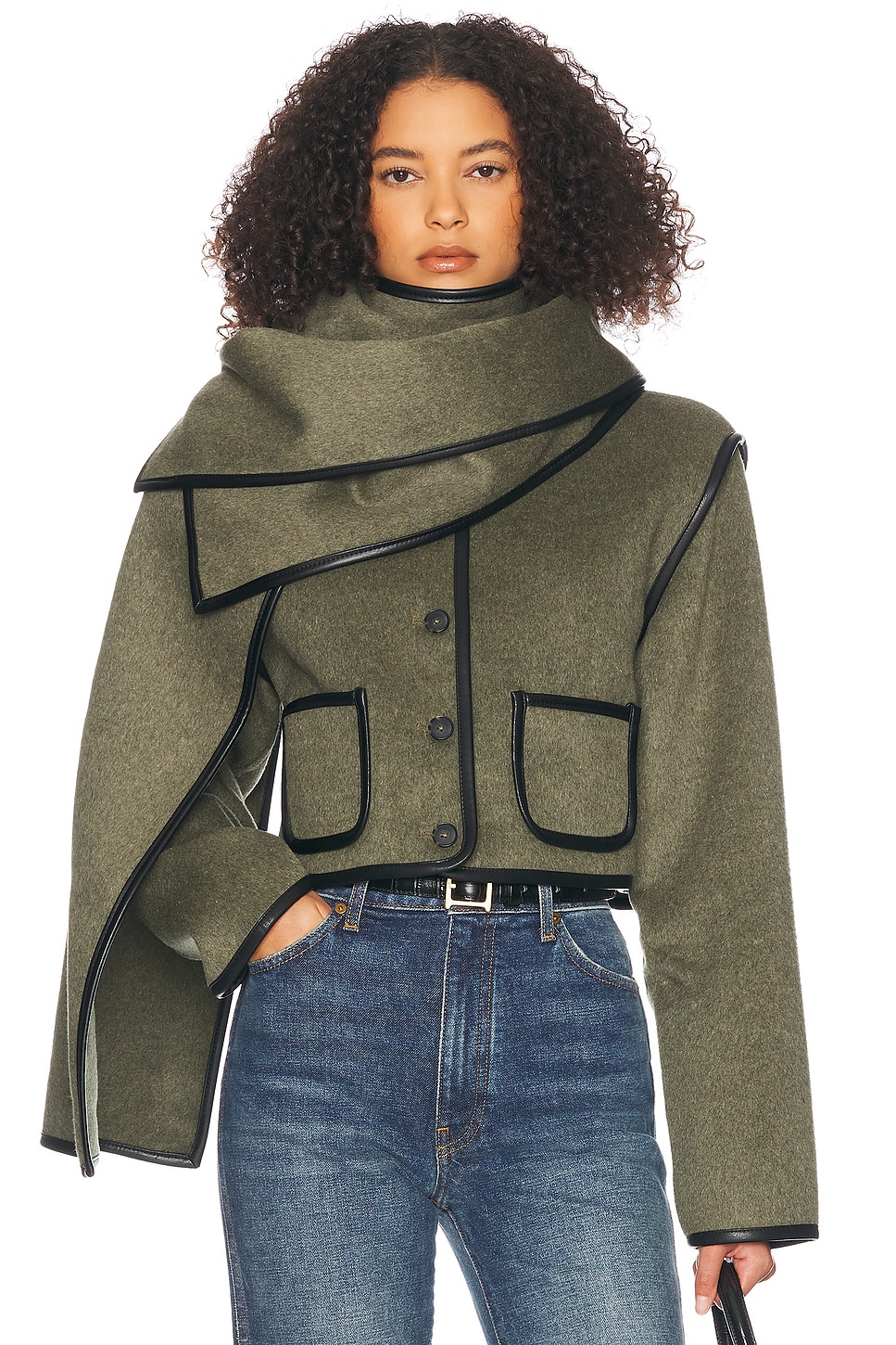 Helsa Boxy Jacket With Detachable Scarf in Olive