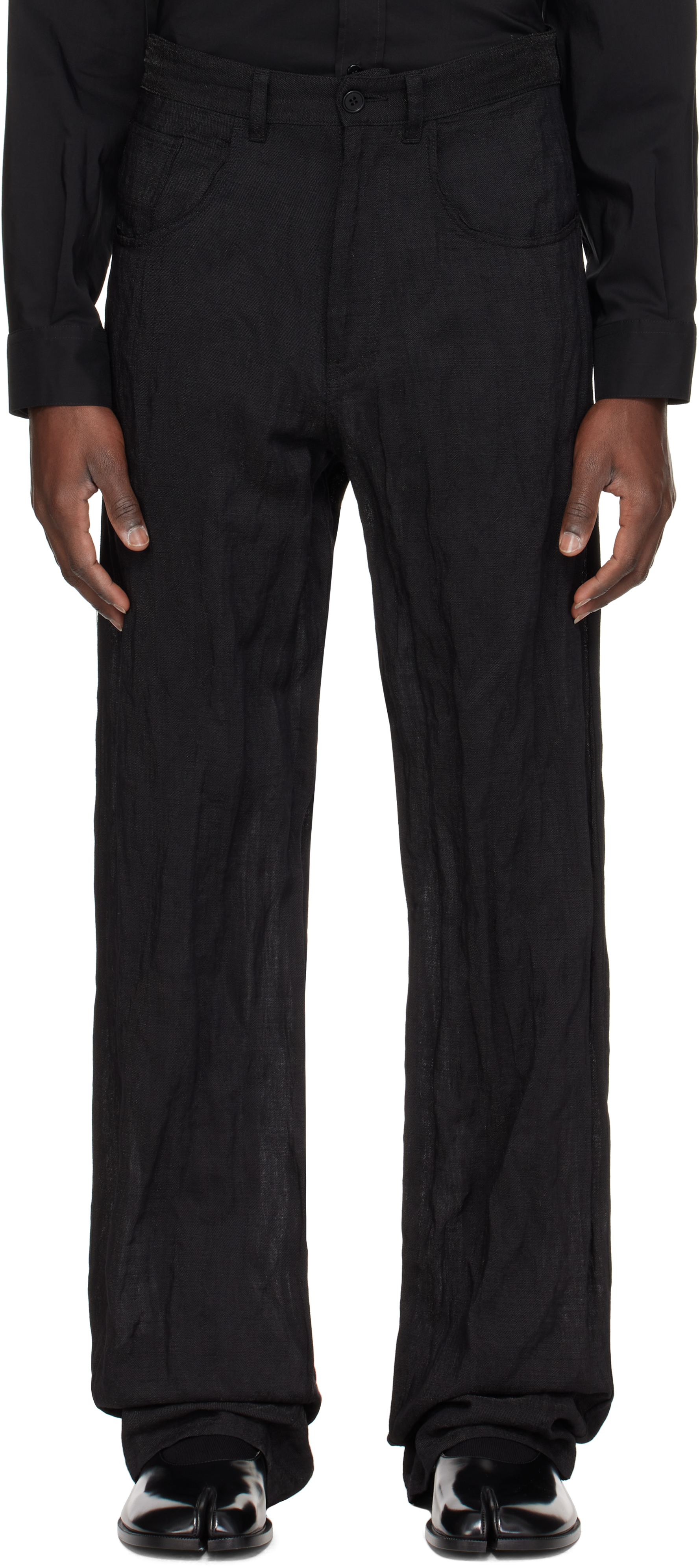 MM6 Maison Margiela 남성 블랙 메탈릭 스티치 슬랙스 251188M191002