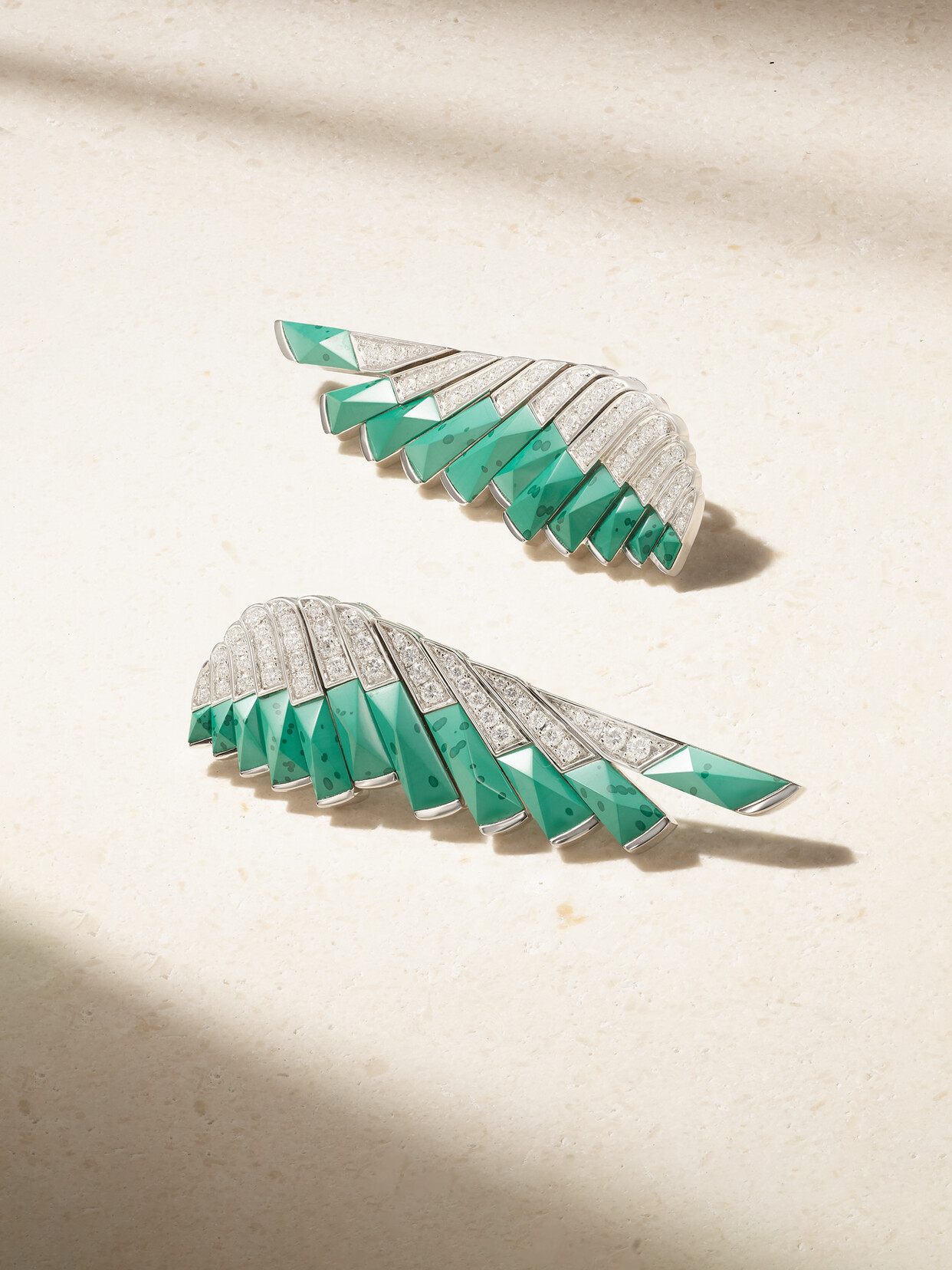 Wings 18-karat White Gold, Malachite And Diamond Earrings - One size