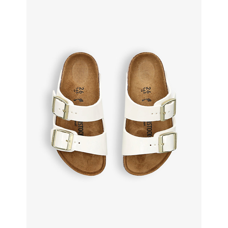 Womens White Arizona Double-strap Patent-leather Flat Sandals