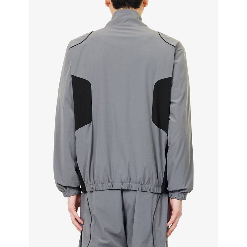 Mens Grey Logo-Print Relaxed-Fit Shell Track Top