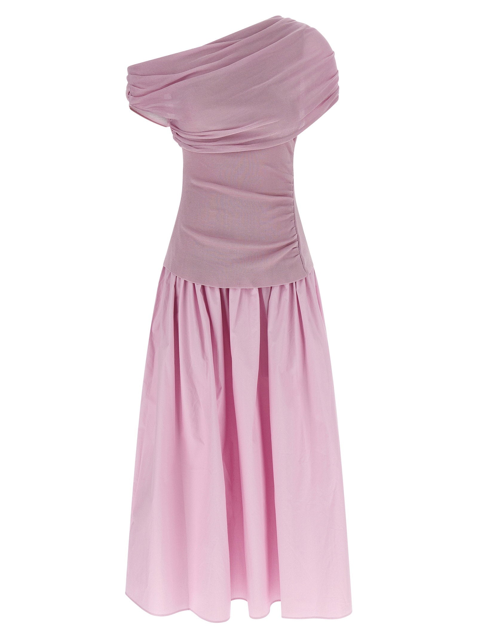 Pink Cotton Draped Knit Midi Dress