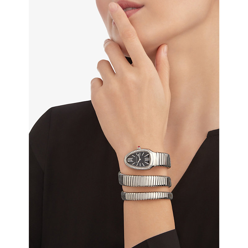 Stainless Steel SP35BSDS2T Serpenti Tubogas Stainless-steel and 0.29ct Diamond Quartz Watch 