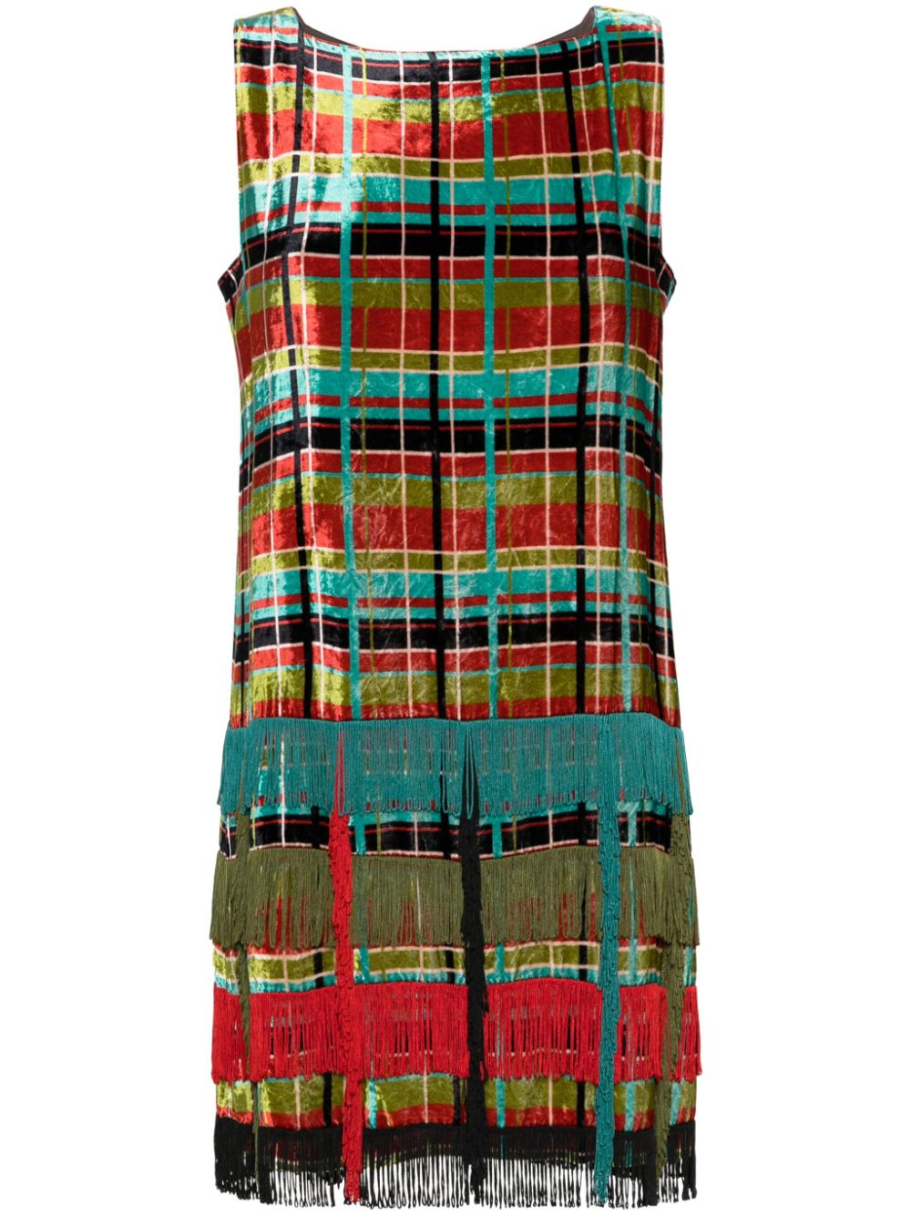 1990s tartan-check velvet minidress - Red