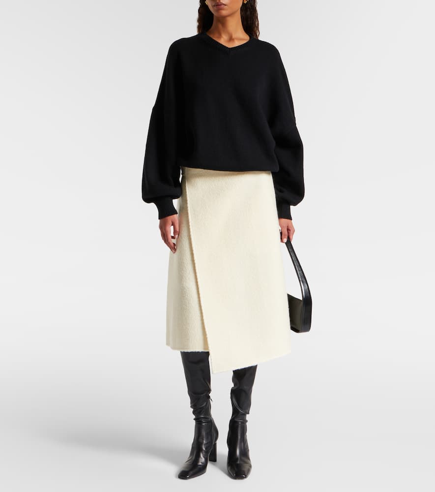 Bodhi high-rise wool-blend bouclé wrap skirt